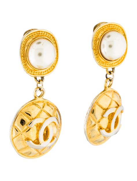 chanel pearl dangle earrings|chanel quilted style dangle earrings.